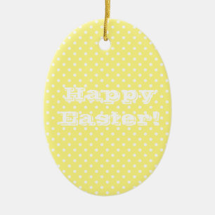 Vintage Yellow Polka Dot Happy Easter Ceramic Ornament