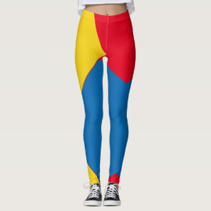 vintage yellow red Abstract Colour block blue Leggings