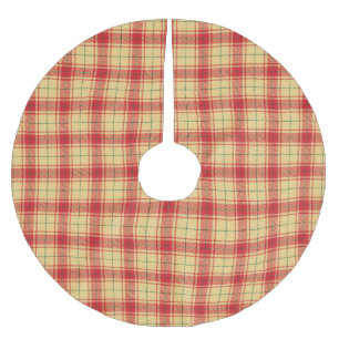 Vintage yellow red green rustic tartan plaid brushed polyester tree skirt
