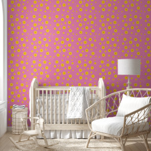 Vintage Yellow Retro Daisy Flower Peel and Stick Wallpaper