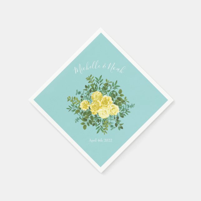Vintage Yellow Rose Beautiful Wedding Napkin (Corner)