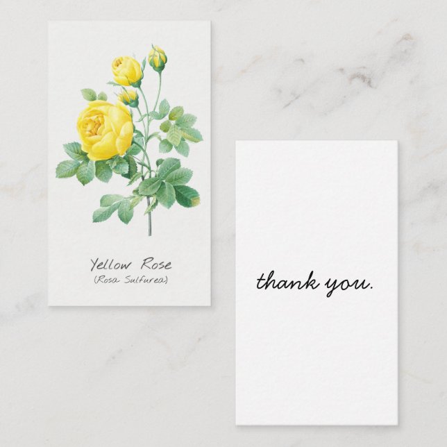 Vintage Yellow Rose Botanical Thank You Card (Front/Back)