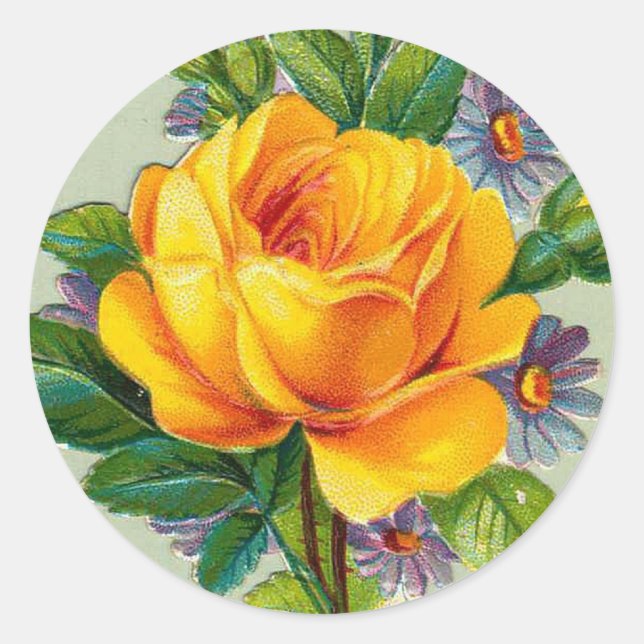 Vintage Yellow Rose Classic Round Sticker (Front)