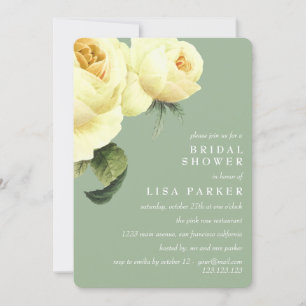 Vintage Yellow Rose Sage  Bridal Shower Wedding Invitation