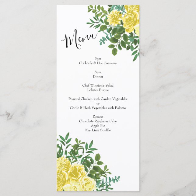 Vintage Yellow Rose Wedding Menu (Front)