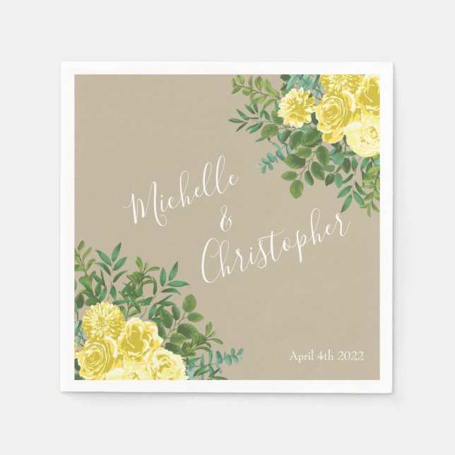 Vintage Yellow Rose Wedding Napkin (Front)