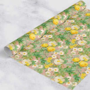 Vintage Yellow Rose Wrapping Paper in Soft Blush P