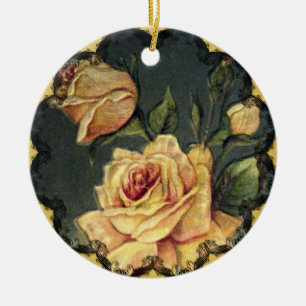 Vintage Yellow Roses Christmas Ornament