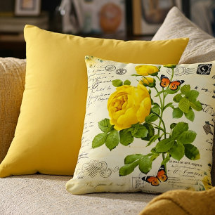 vintage yellow roses cushion