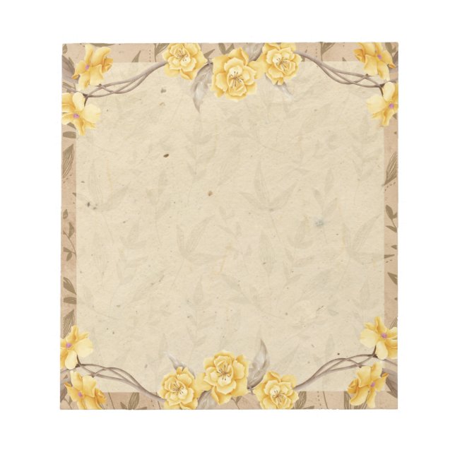 Vintage Yellow Roses Floral Notepad (Front)
