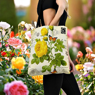 Vintage yellow roses tote bag