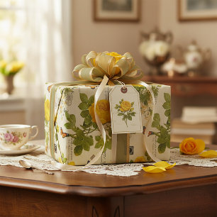 vintage yellow roses wrapping paper