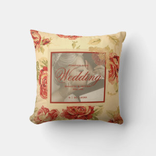 Vintage yellow rustic red rose custom wedding phot cushion