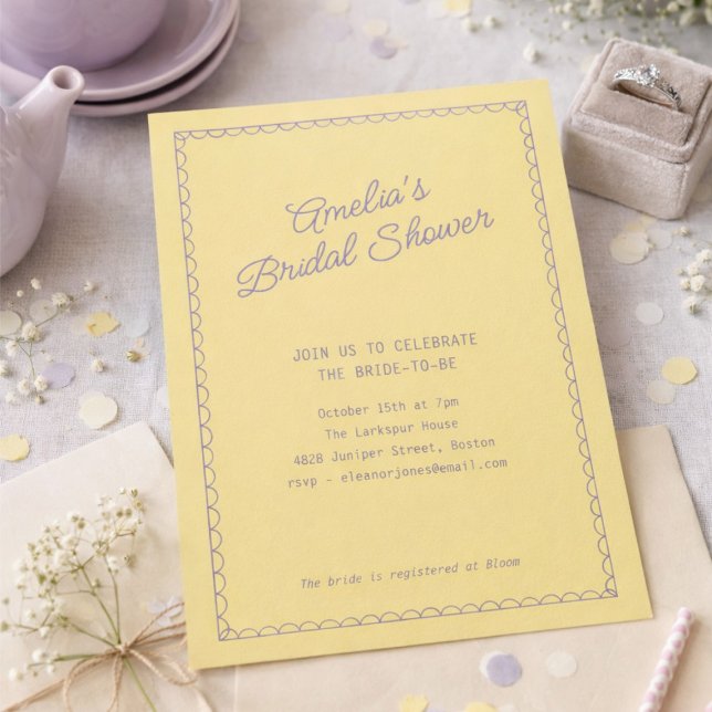 Vintage Yellow Scalloped Doodle Bridal Shower Invitation (Creator Uploaded)