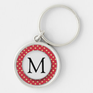 Vintage Yellow Stars on Red Pattern Monogram Key Ring