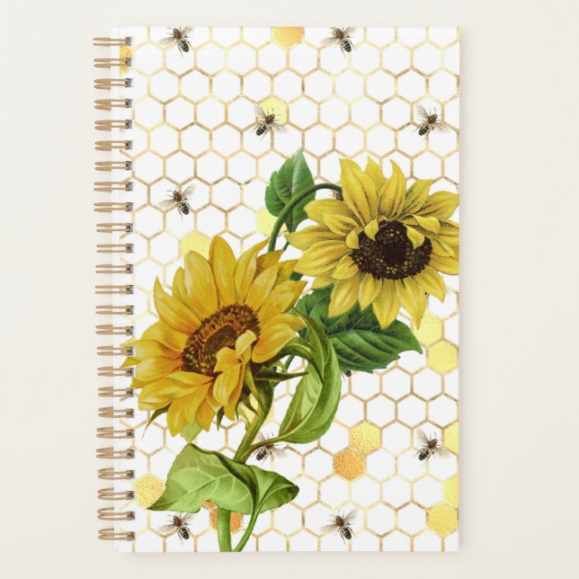 Vintage Yellow Sunflowers Bees Honeycomb Planner (Front)
