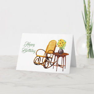 Vintage Yellow Sunflowers Table Chair Birthday Card