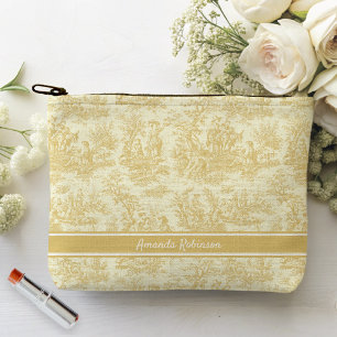Vintage yellow toile de jouy printed accessory pouch