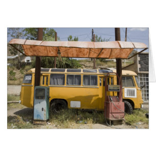 Vintage Yellow Van and Old Petrol/Gas Station
