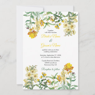 Vintage Yellow Watercolor Floral Botanical Wedding Invitation