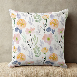  vintage yellow watercolor rose floral pattern  cushion