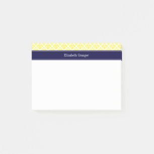 Vintage Yellow Wht Damask #3 Navy Name Monogram Post-it Notes