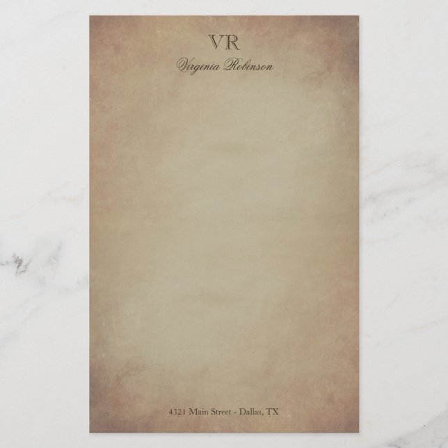 Vintage Yellowed Paper Monogram & Custom Name (Front)