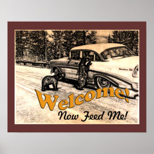 Vintage Yellowstone Black Bear and Tourist Poster