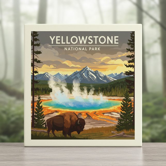 Vintage Yellowstone National Park Ceramic Tile (Creator Uploaded)