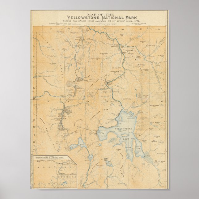 Vintage Yellowstone National Park Map Poster (Front)