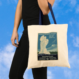 Vintage Yellowstone National Park Old Faithful Tote Bag