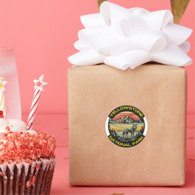 Vintage Yellowstone National Park wolf mountains Classic Round Sticker (Party)