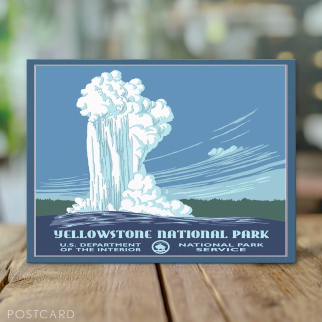 Vintage Yellowstone WPA Travel - Old Faithful Postcard (Custom Postcard)
