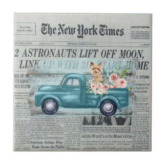 Vintage Yorkie And Truck Ephemera Ceramic Tile