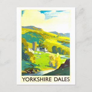 Vintage Yorkshire Dales UK Travel Poster Postcard