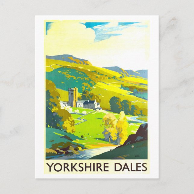 Vintage Yorkshire Dales UK Travel Poster Postcard (Front)