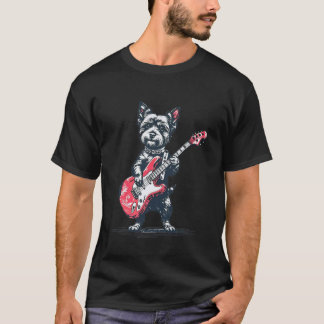 Vintage Yorkshire Terrier Dog Playing Guitar Funny T-Shirt