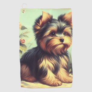 Vintage Yorkshire Terrier Painting Golf Towel