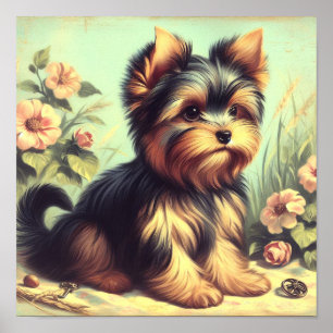 Vintage Yorkshire Terrier Painting Poster