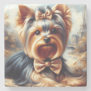 Vintage Yorkshire Terrier Painting Stone Coaster