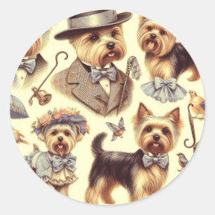 Vintage Yorkshire Terrier Seamless Classic Round Sticker