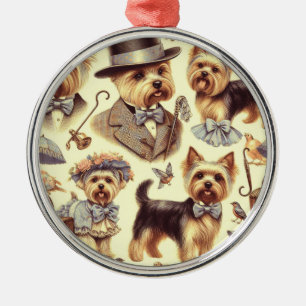 Vintage Yorkshire Terrier Seamless Metal Ornament