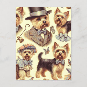Vintage Yorkshire Terrier Seamless Postcard