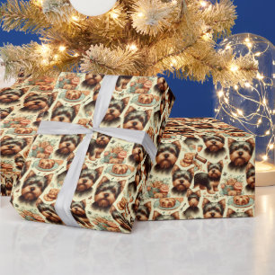 Vintage Yorkshire Terrier Seamless Wrapping Paper