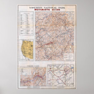 Vintage Yosemite National Park Map 1934 Poster
