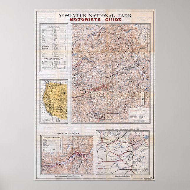 Vintage Yosemite National Park Map 1934 Poster (Front)
