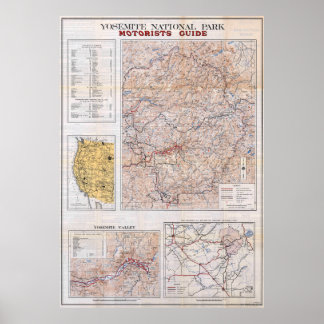 Vintage Yosemite National Park Map 1934 Poster