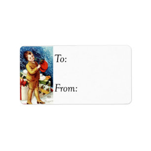 Vintage Young Boy With Packages Gift Tag