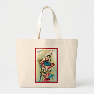 Vintage Young Columbia with Flags Large Tote Bag
