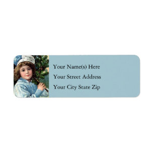 Vintage Young Girl Carrying Christmas Tree Return Address Label